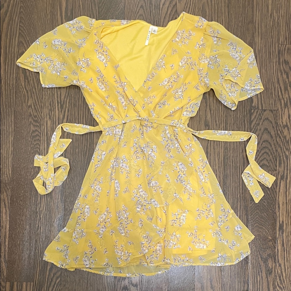 Yellow Floral Wrap Dress